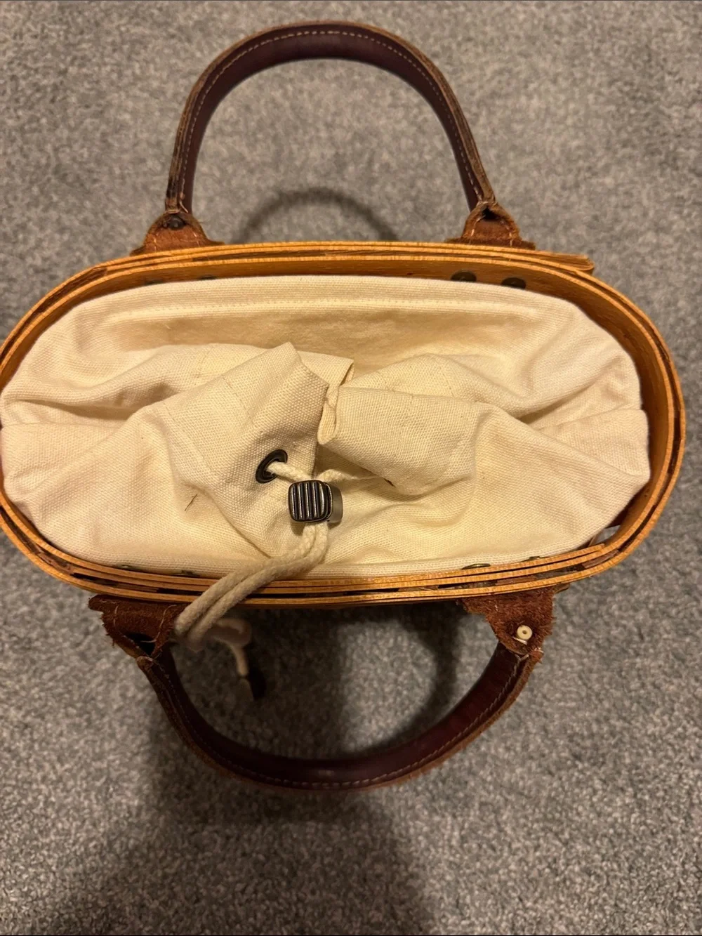 Longaberger Honey-Tone Woven Tote with Brown Leather Handles